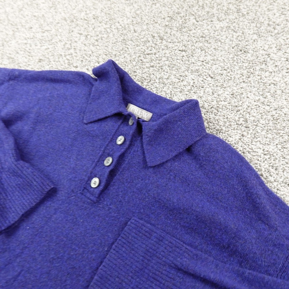 J Crew Sweater Womens L Blue Merino Wool Alpaca Collared Polo Pullover Knit Cozy